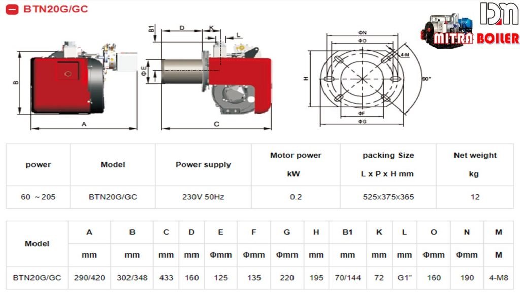 SPESIFIKASI BURNER BAITEGAS BTN20G/GC