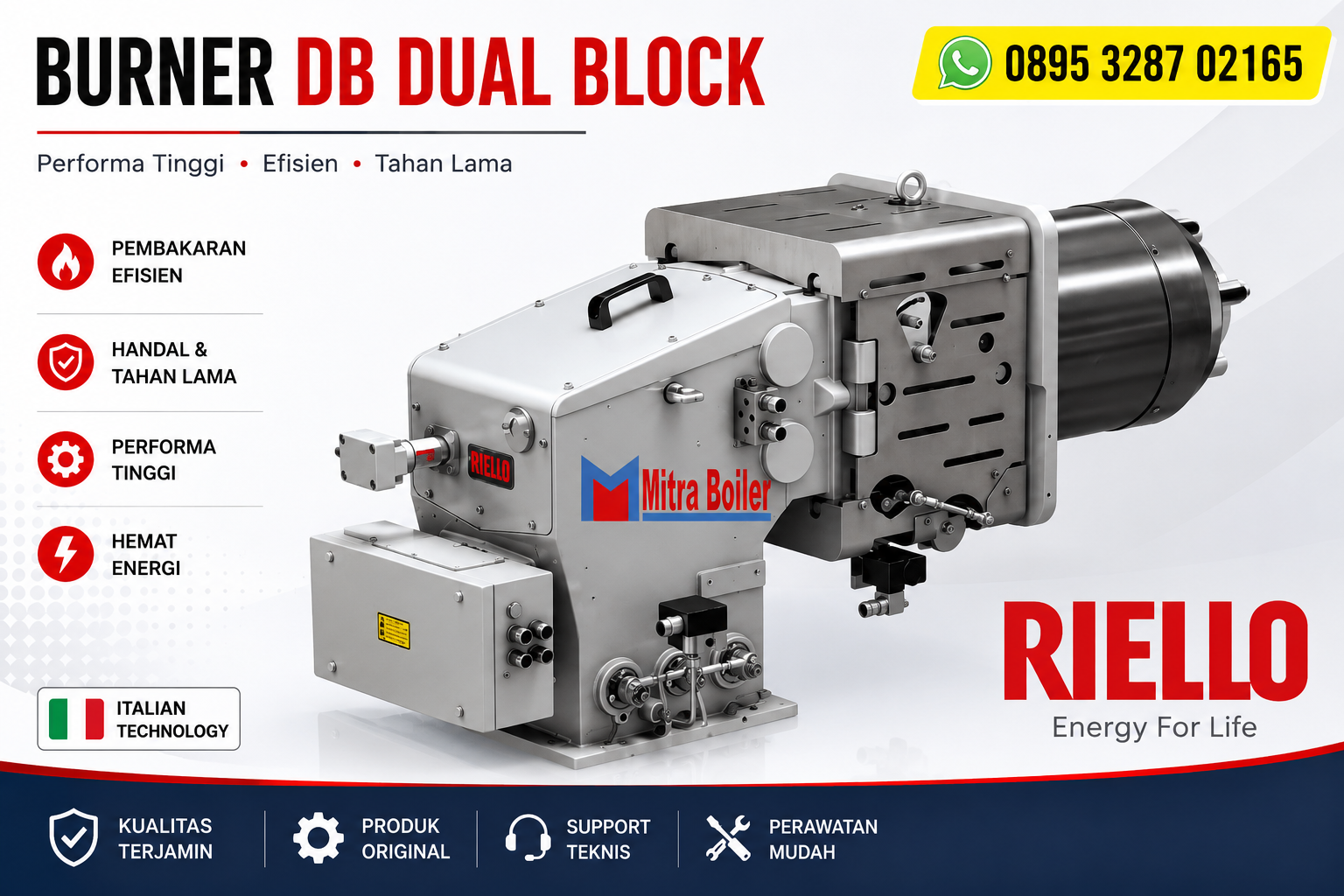JUAL BURNER RIELLO DUAL BLOCK DUAL FUEL - GAS DAN SOLAR SERI DB