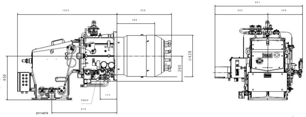 DIMENSI BURNER RIELLO DB6
