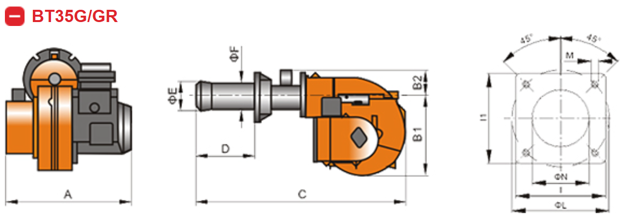 Dimensi Burner Baite BT35G/GR/GC