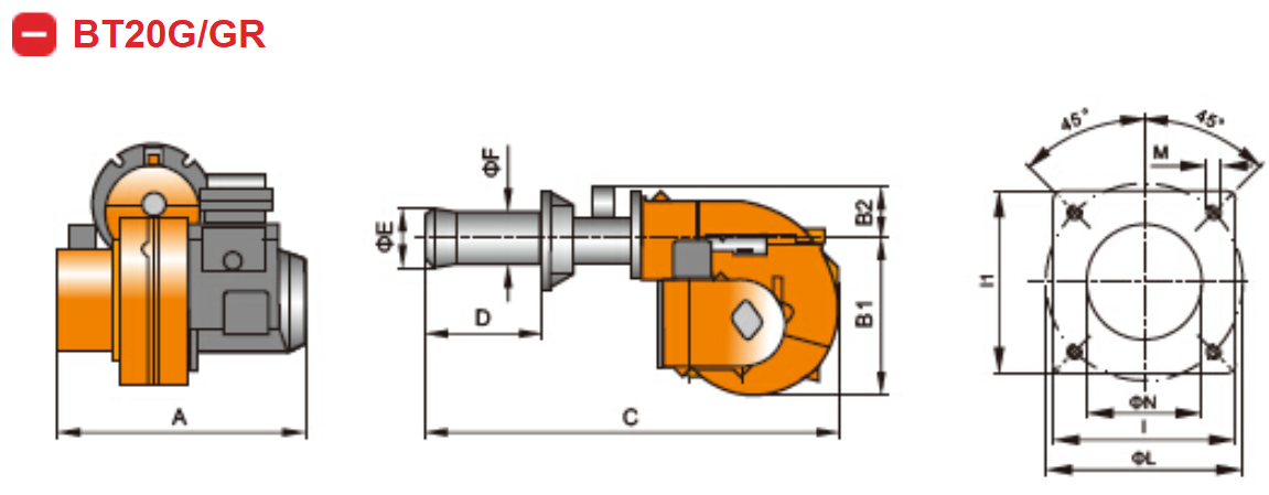Dimensi Burner Baite BT20G/GR
