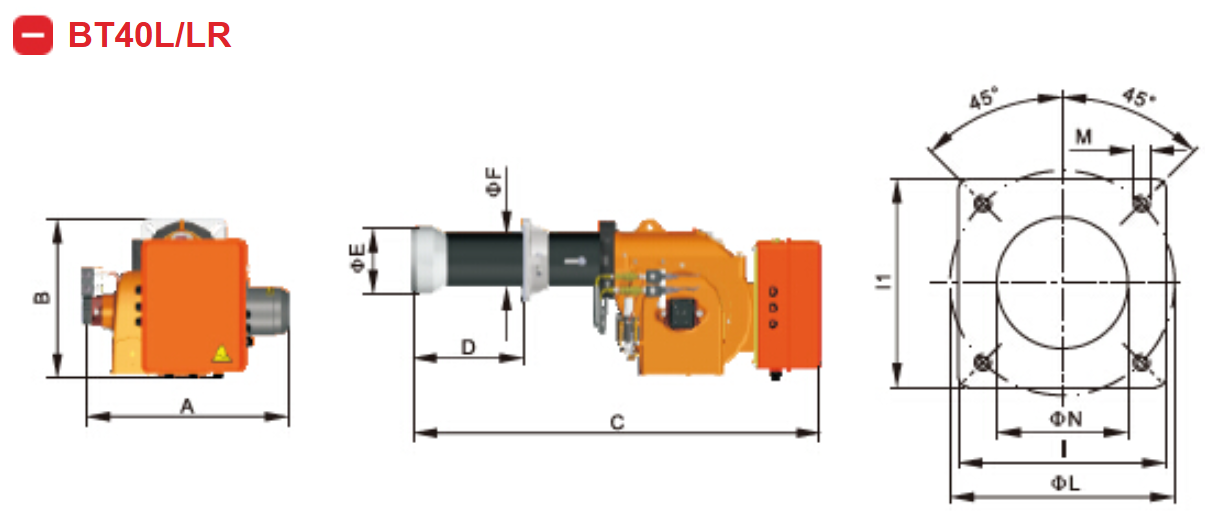 DIMENSI BURNER SOLAR - BAITE BT40/55L/LR