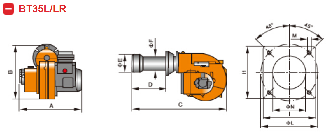 DIMENSI BURNER SOLAR - BAITE BT18/26/35L/LR
