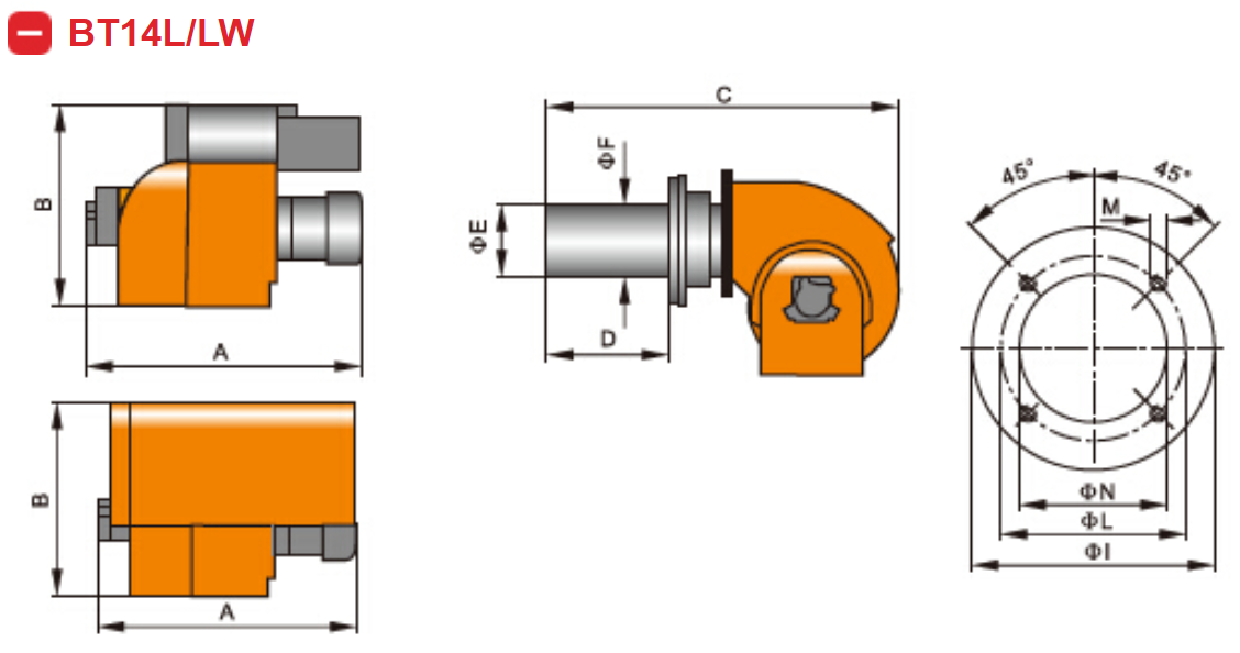 DIMENSI BURNER SOLAR - BAITE BT14L/LR