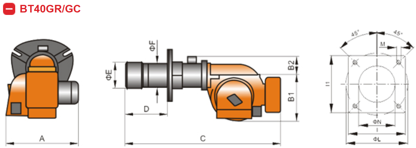 DIMENSI BURNER GAS - BAITE BT40/60GR/GC