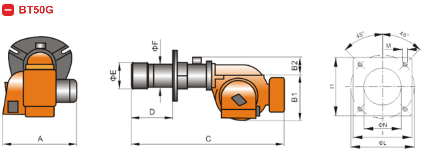 DIMENSI BURNER GAS - BAITE BT50/60G