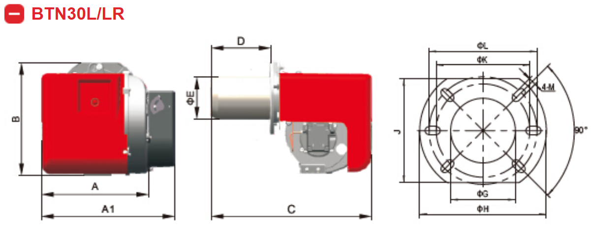 DIMENSI BURNER SOLAR - BAITE BTN15/20/30L/LR