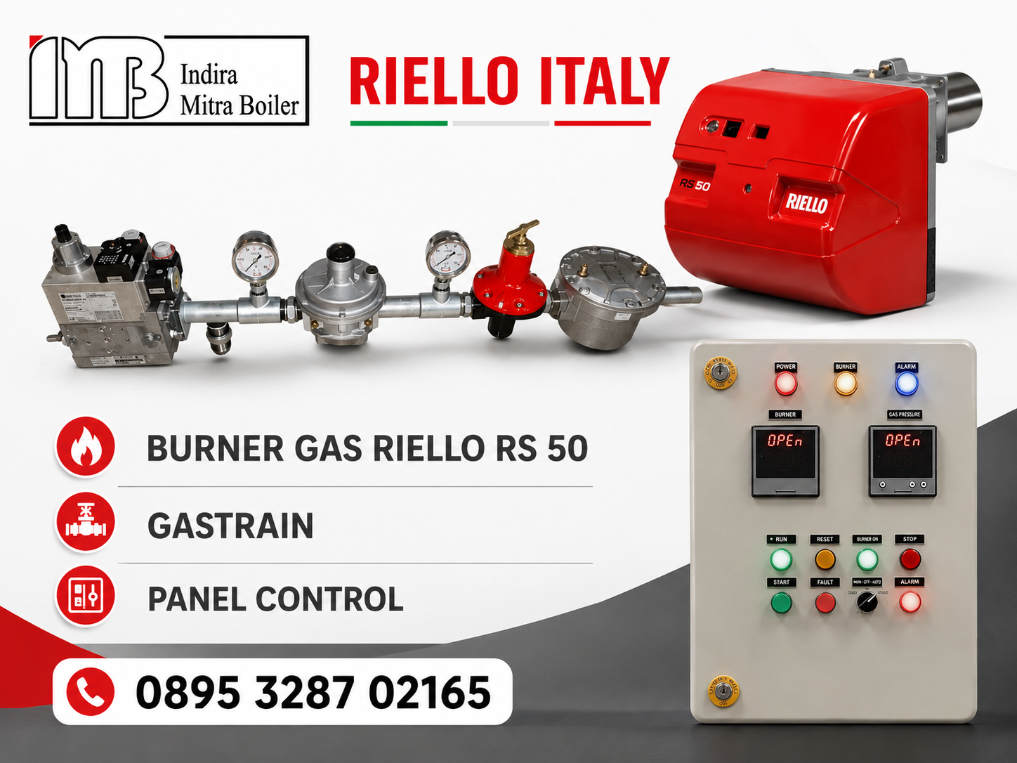 JUAL BURNER GAS RIELLO RS 50 - GASTRAIN + PANEL CONTROL
