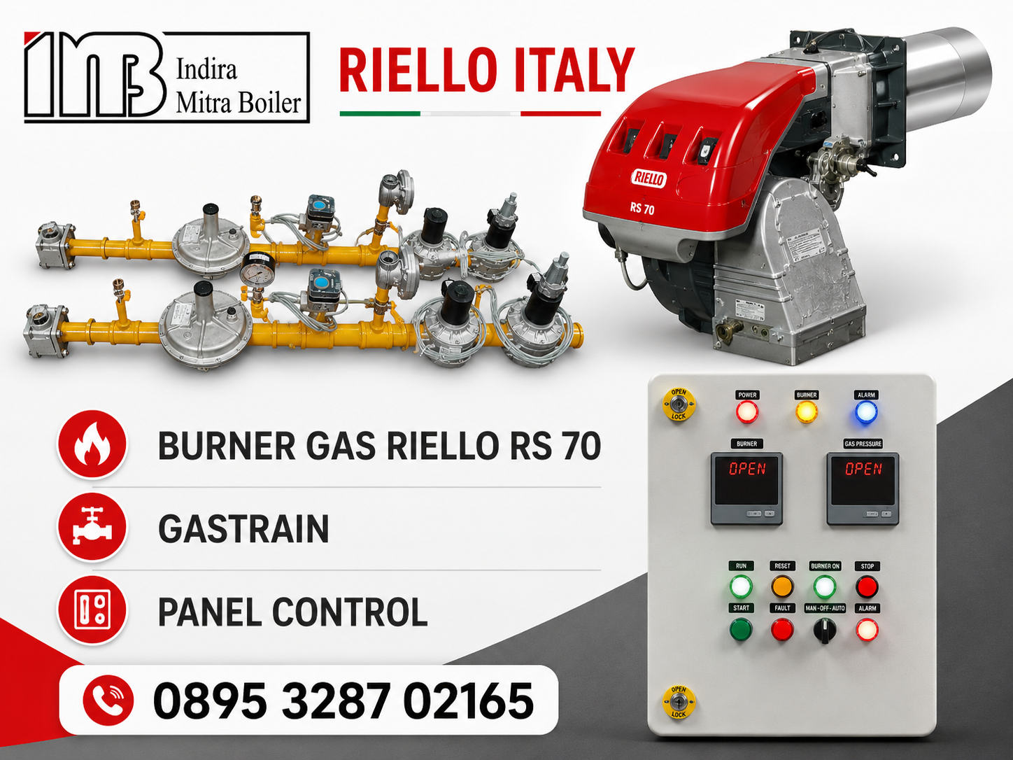 JUAL BURNER GAS RIELLO RS 70 - GASTRAIN + PANEL CONTROL
