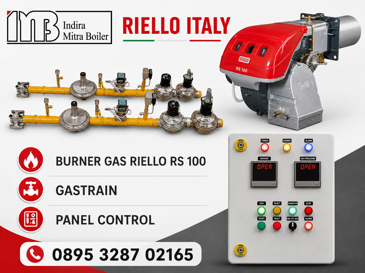 JUAL BURNER GAS RIELLO RS 100 - GASTRAIN + PANEL CONTROL