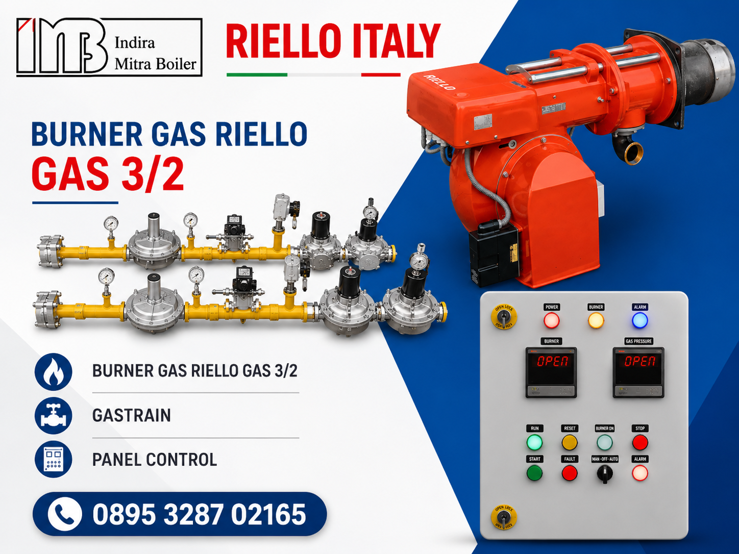 JUAL BURNER RIELLO GAS 3/2 - GASTRAIN + PANEL TEMPERATUR CONTROL
