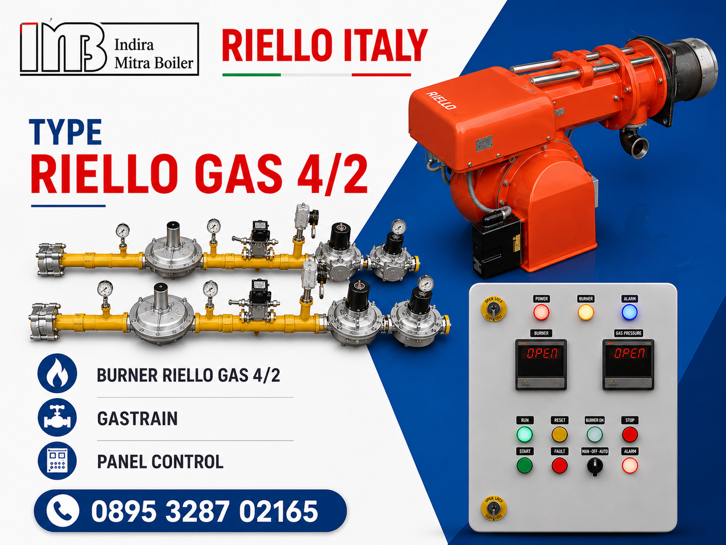 JUAL BURNER RIELLO GAS 4/2 - GASTRAIN + PANEL TEMPERATUR CONTROL