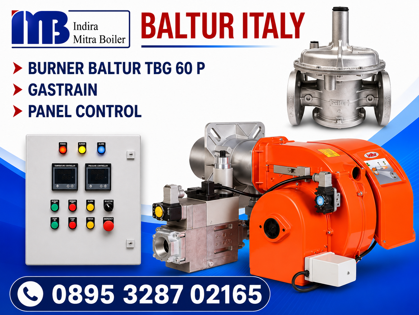 JUAL BURNER GAS BALTUR TBG 60 P + GASTRAIN & PANEL CONTRO