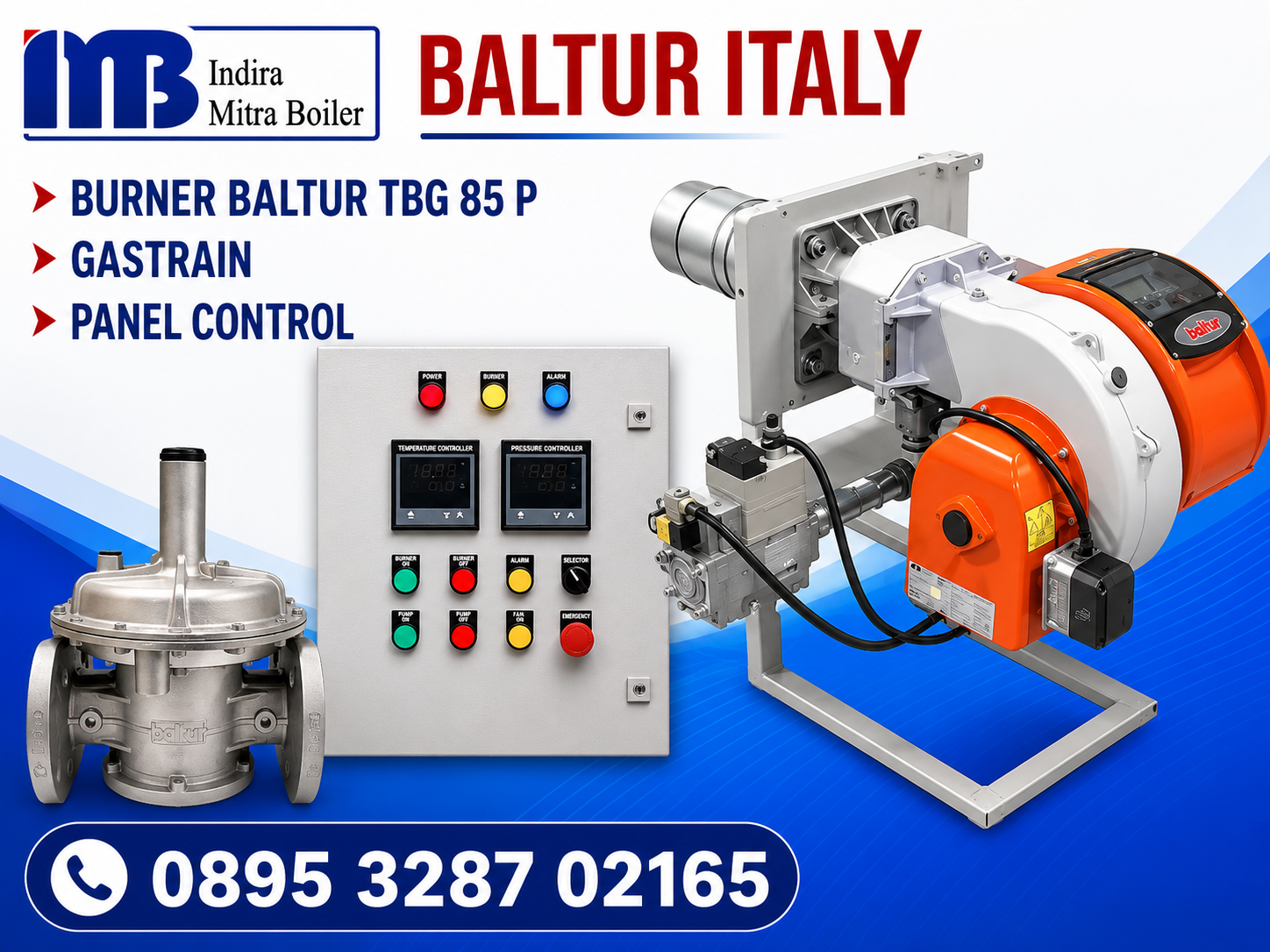 JUAL BURNER GAS BALTUR TBG 85 P + GASTRAIN & PANEL CONTROL